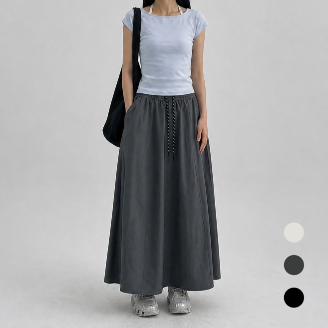 모레니 여자 여름 밴딩 A라인 치마 루스핏 롱스커트