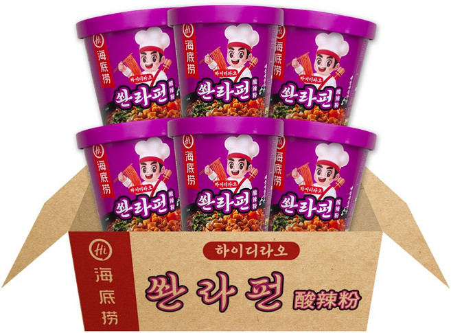 차마요 하이디라오 쏸라펀 컵라면 중국 마라탕면, 6개