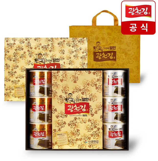 광천김선물세트 3대째 달인 4호 세트 캔김 6캔 + 전장김 5봉, 광천김선물세트 3대째 달인 4호 세트 캔김 6캔 + 전