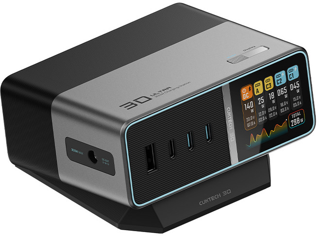 CUKTECH 3D 號桌面充電器 300W 氮化鎵快充 Type-C 多口 智能顯示, 銀色, 1個