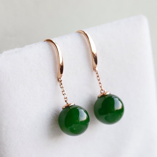 라오농 재스퍼 10MM 라운드 비드 귀걸이 여성용 s925 순수 실버 상감 옥 긴 귀걸이 +12nHsd