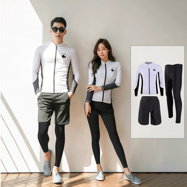 큰귀멍멍 남성 여성 커플 상하의 풀세트 래쉬가드 긴팔 빅사이즈 수영복 비치웨어