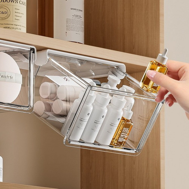 스윗브릿지 부착식 투명 히든 서랍 틈새 수납장 슬라이딩 언더 수납함, 1개, 화이트