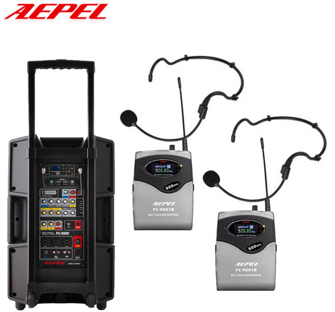 AEPEL FC-5000 휴대용 충전 앰프 핸드마이크 핀마이크 헤드셋마이크 무선마이크 1채널 2채널 500W 버스킹 야외 공연 무대용 행사용 연설용 USB 블루투스 에펠, 2채널 헤드셋+헤드셋