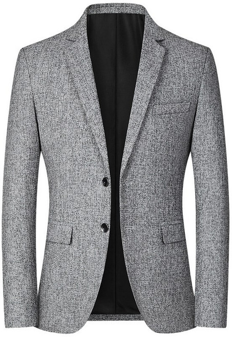 AOKADA 남자 슬림핏 솔리드 링클프리 두버튼 오피스룩 결혼식 하객룩 비즈니스 면접 봄 가을 블레이저 자켓 중 남성 정장, 그레이, 1개