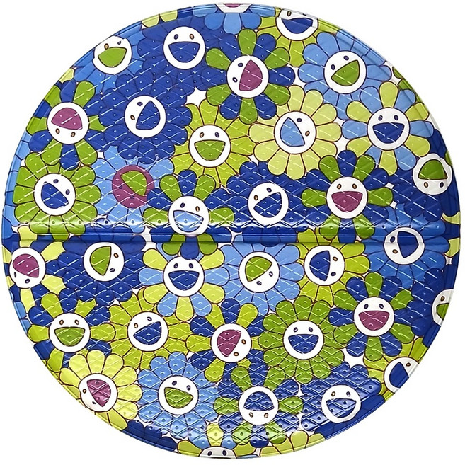 토탈하우스 반접 해피플라워 사우나방석 원형 (L) 32cm 양면 사우나매트 국산제조 캠핑방석 목욕방석 원형방석, 그린블루, 1개