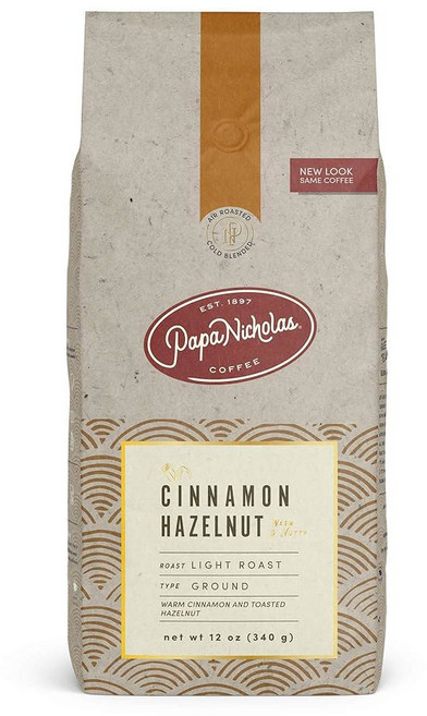 Papanicholas Whole Bean Coffee Cinnamon Hazelnut 10oz | 파파니콜라스 통콩 시나몬 헤이즐넛 커피, 파파니콜라스 커피 통콩 시나몬 헤이즐넛 10온스, 340g, 1개, 홀빈(분쇄안함)