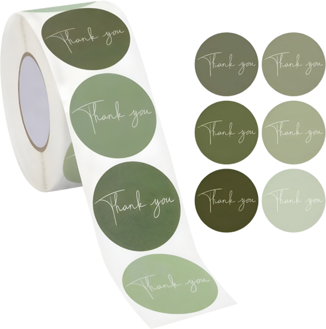 500매 원형 땡큐 감사 스티커, 1세트, 01. 올리브(S372) 1롤 500매