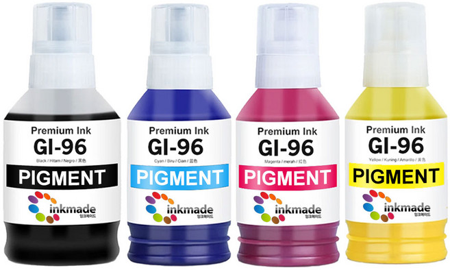 잉크메이드 캐논 GI-96 호환잉크 4종 세트, 1세트, 검정, 파랑, 빨강, 노랑