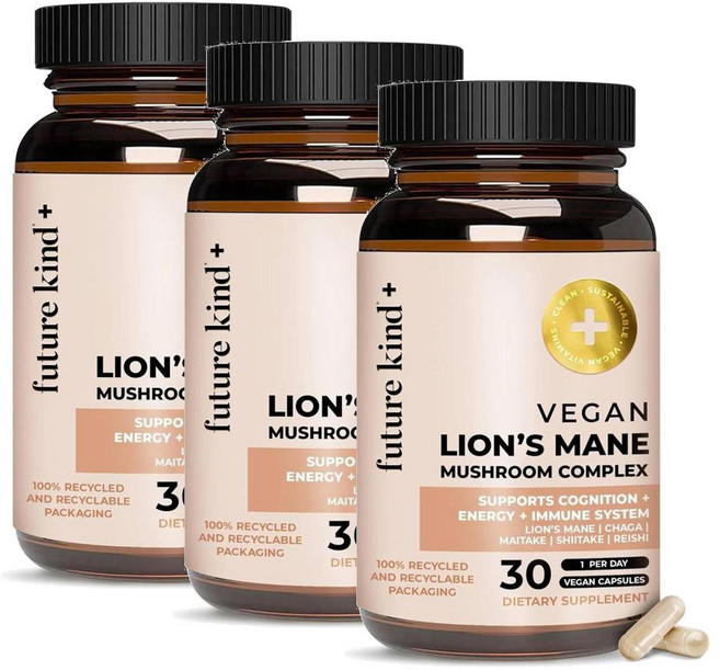 퓨처카인드 비건 라이언스메인 버섯 컴플렉스 캡슐 Future Kind Lion's Mane Mushroom Complex, 3개, 30정