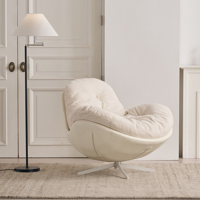 일마레하우스 휴 1인용 패브릭 안락 수유 의자 360도 회전 1인용 쇼파, 프레임_아이보리+좌방석_아이보리, 1개