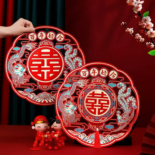 喜字貼現貨 特價99元 喜慶裝飾貼紙 龍鳳雙喜【囍字】【壁貼】結婚百貨潭子實體店面, 1個, 小號36cm, 紅色