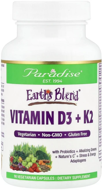 파라다이스허브 Earths Blend 비타민D3 + K2 5000IU 베지 캡슐 90정, 1개 - 쿠팡