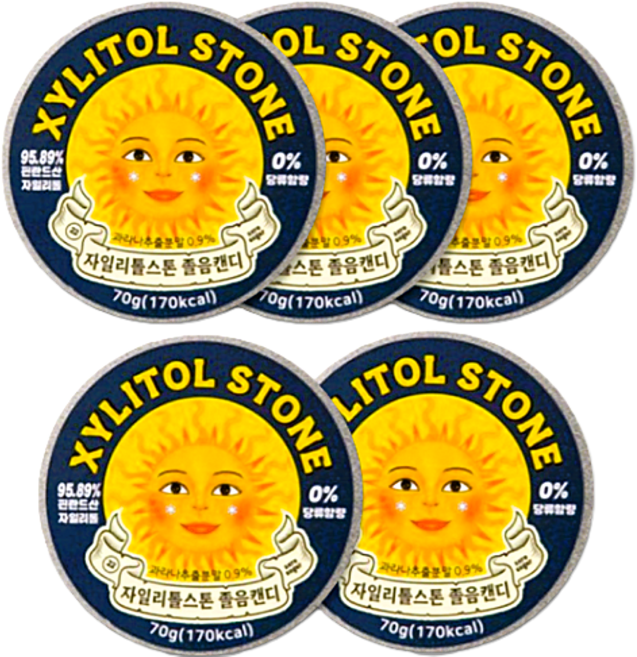 자일리톨스톤 사탕 졸음캔디 70g 100%핀란드산 자일리톨 당0% 무설탕 제로슈가 휴대가 간편한 틴케이스 수험생캔디 졸음운전방지, 5개