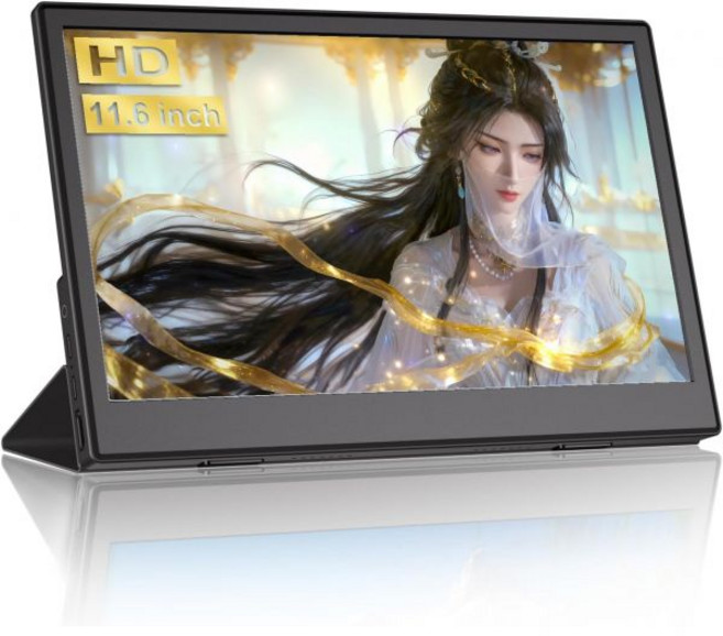 JUSTTHINK 16인치 144Hz 휴대용 게이밍 모니터 내장 배터리 USB-C HDMI 플러그 앤 플레이 스탠드 커버가 있는 울트라 슬림 여행용 FHD 1200P IPS 노, 11.6''