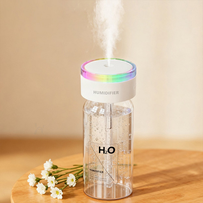 HOOYS 휴대용 미니 무선 무드등 가습기 저소음 차량용 침실용 사무실용 탁상용 충전 사용, 화이트(300ml), H65