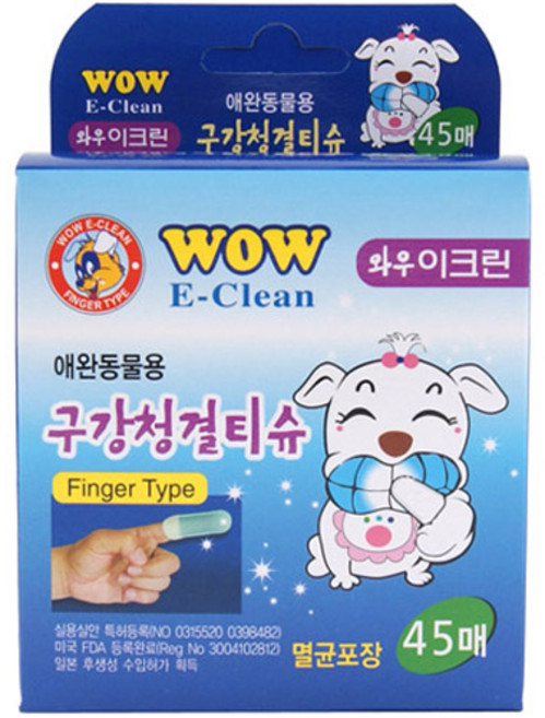 와우 이크린 애완동물용 구강청결티슈, 45개입, 5개