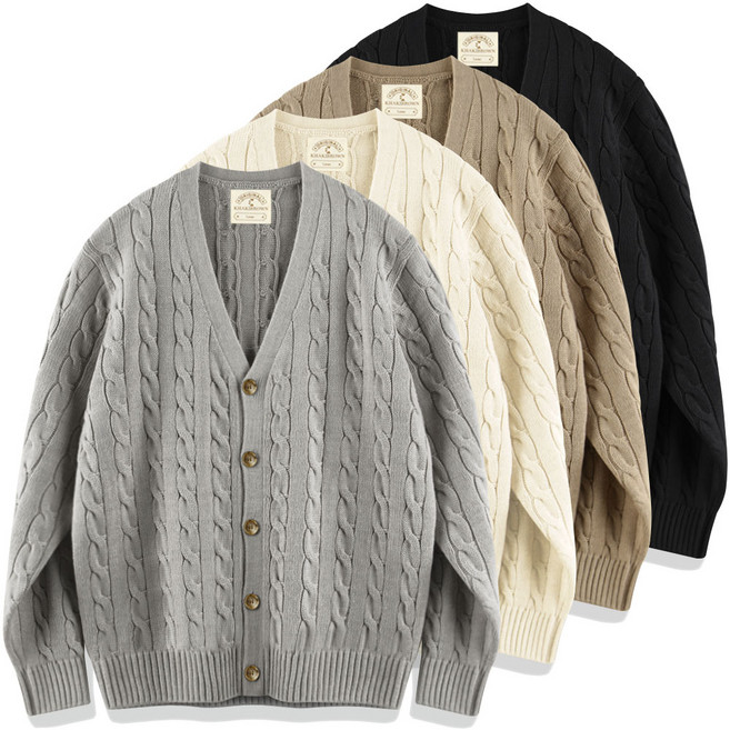 남자 가디건 오버핏 꽈배기 니트 카디건 가을 겨울 남성 브이넥 가디건 빅사이즈