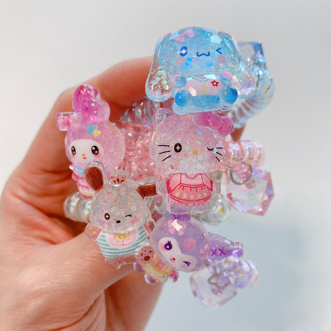 머리끈 스프링 5종세트 고무줄 전화선 보석 팔찌겸용 비즈볼 캐릭터 시나몰