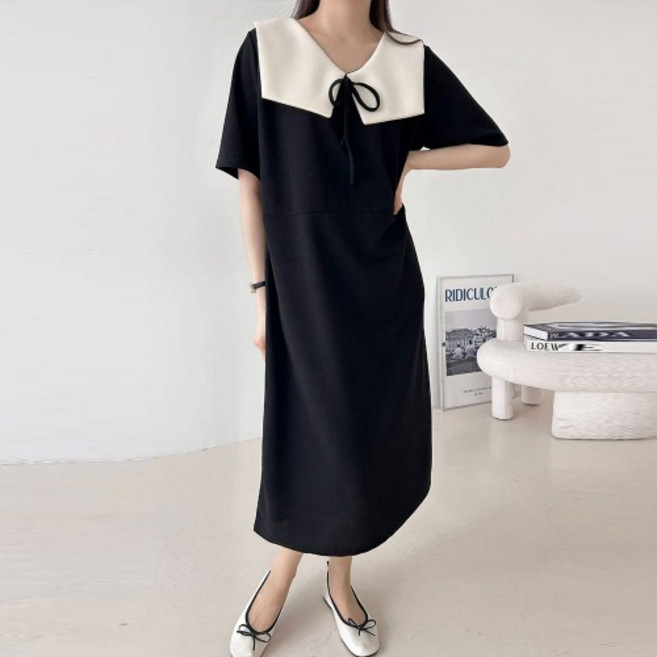 쉬이즈홈 빅사이즈 25SS 벨보우 쿼디 카라넥 원피스