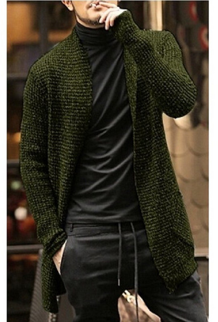 FANSYLI 가을 겨울 남성 롱 니트 가디건 트렌디 긴팔 포켓 니트가디건 비즈니스 캐주얼 니트 트렌치코트 W2409S23