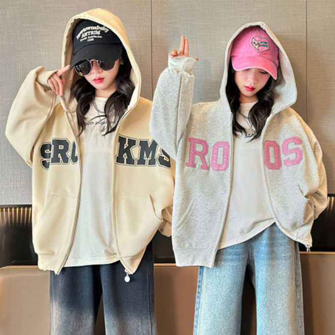 더그랜 아동 여아 주니어 레터링 데일리 심플 집업