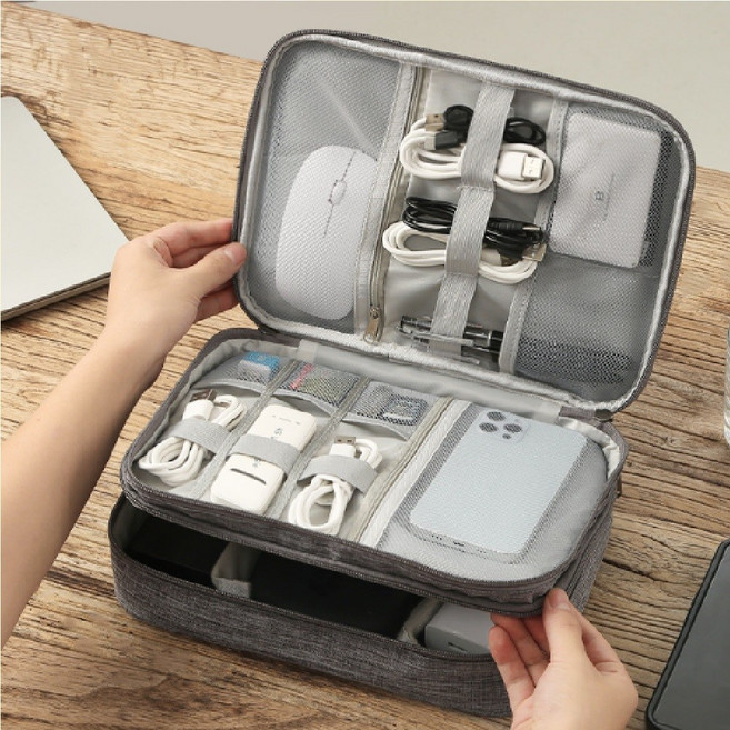 리브온 케이블 정리함 충전기 파우치 오거나이저, 블랙, 1개