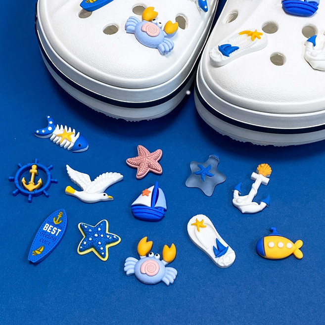 12p 여름 바다 파랑 휴가 신발 파츠 참 세트