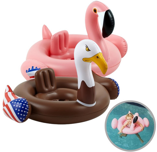긴목 핑크플라밍고 브라운독수리 홍학 두 돌 아기 유아 보행기 튜브 물놀이 물노리, 1개