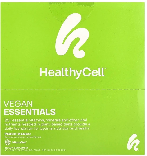 HealthyCell Vegan Essentials 피치 망고 젤 팩 30개 각 25ml(0.84fl oz) - 쿠팡