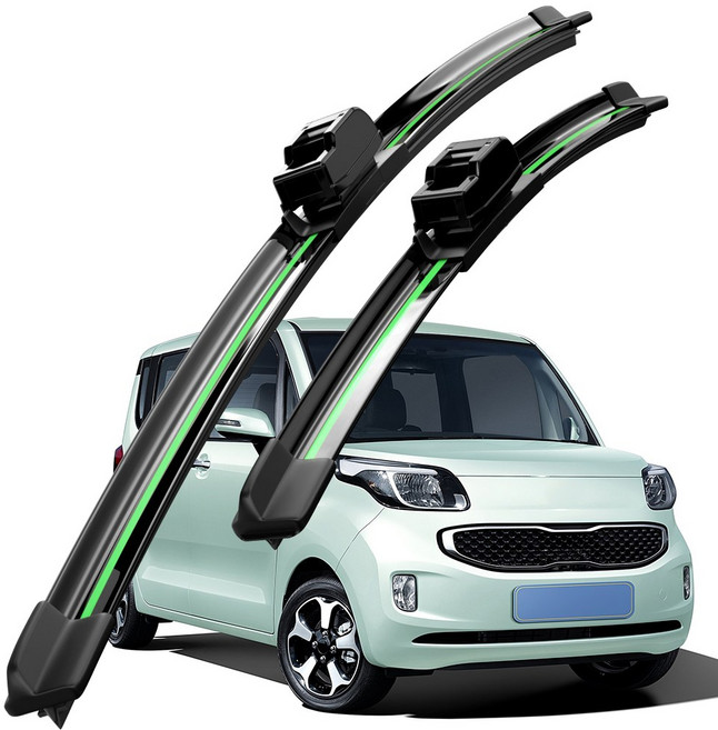 호환 기아 레이/더 뉴 레이(TAM) 2011-2024 와이퍼 초발수 저소음 자국 없음 전면 와이퍼 블레이드 2종 세트, 초록색, 레이/더 뉴 레이(TAM)  2011-2024