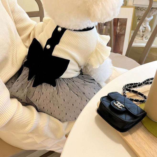 春夏新款復古情侶裝蝴蝶結裙子寵物狗衣服, 黑白, 裙子, 1個