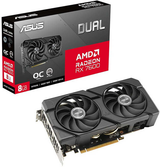 asus 듀얼 라데온 rx 7600 evo oc 에디션 8gb gddr6 1.4a gddr6 iii) 축 hdmi tweak gpu 슬롯 4.0 기술 팬 2.1 디자인