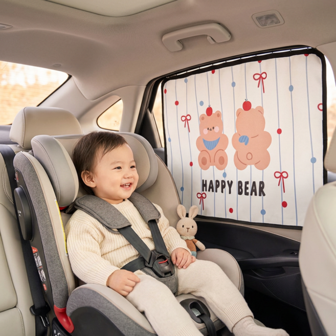 카밀리 레일형 차량용 햇빛가리개 자동차 커튼 뒷좌석 선쉐이드 자외선 차단 아기 어린이 창문 가리개 프라이버시 보호 2개, 스트라이프해피베어