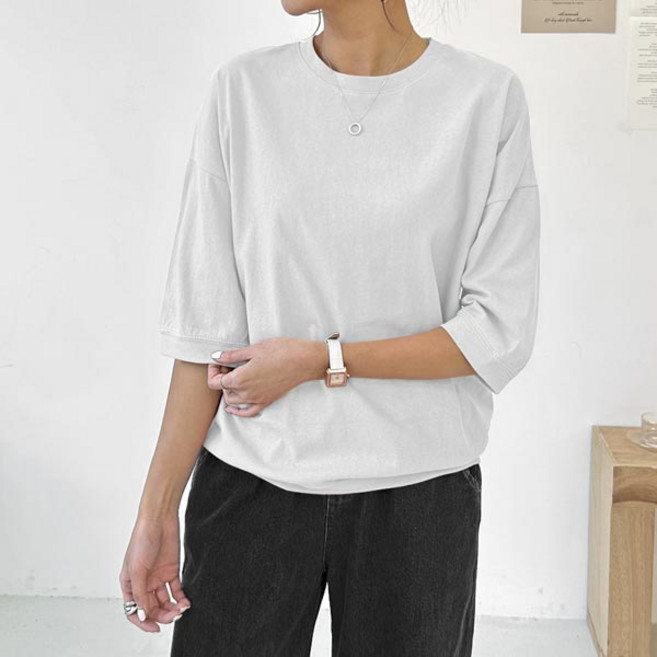 마이쏭 여성 빅사이즈 무지 라운드넥 데이빗반팔맨투맨