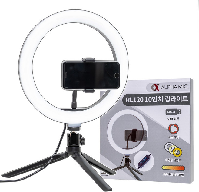 알파믹 더 밝은 LED 링라이트 방송용 지속광 유튜브 삼각대 풀 세트, 1개