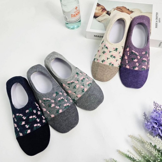 [5켤레세트] 국산 미끄럼방지 별꽃 실리콘 덧신 엄마 할머니 면덧