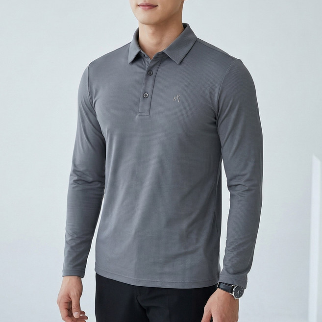 김영주 골프 남성 사방스판 아이스 냉감 긴팔 등산 티셔츠 그리드 카라 1120