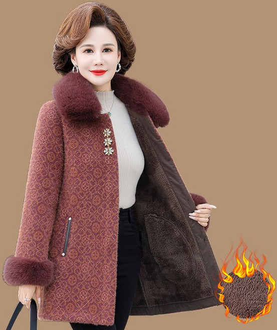 중년 고급 그린톤 밍크 칼라 퍼 디테일 겨울 방한 코트 빅사이즈 5XL 간절기 아우터