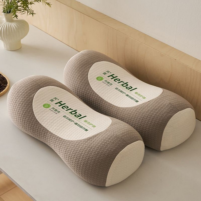 蕎麥殼護頸枕 頸椎牽引枕頭 助深層睡眠 成人學生適用, 1個, 一對(咖色)草本立體-護頸枕