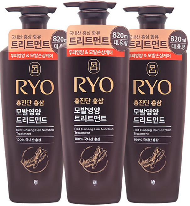 려 홍진단 홍삼 모발영양 트리트먼트 820ml 3개팩, 3개
