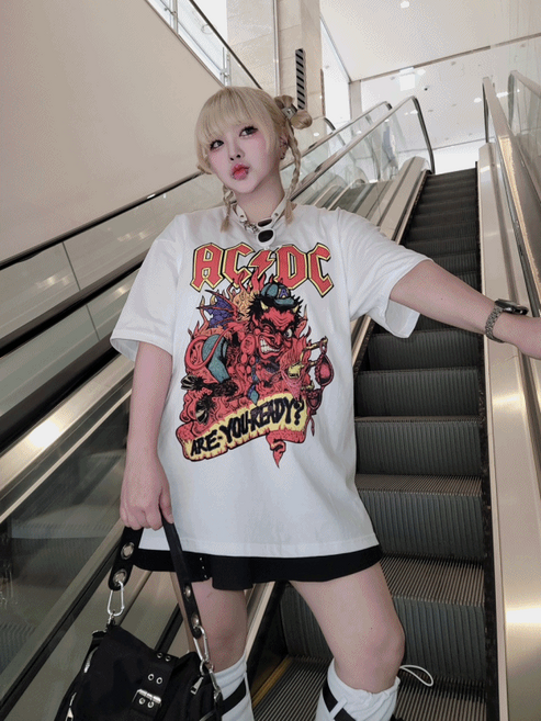 [고퀄 국내제작!] 도깨비 ACDC 박시 반팔T(2colors)