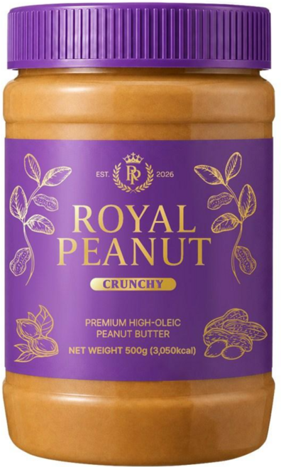 [하이올레익] 로얄피넛 무첨가 무가당 100% 땅콩버터 크런치, 500g, 1개