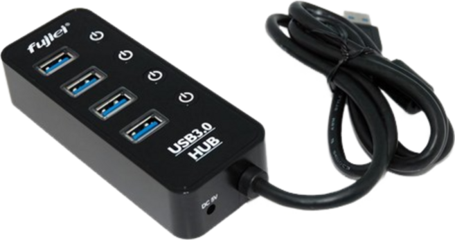 Fujiei USB3.0 4埠集線器 瑞薩電子台灣製晶片 獨立開關, 黑色, 1個