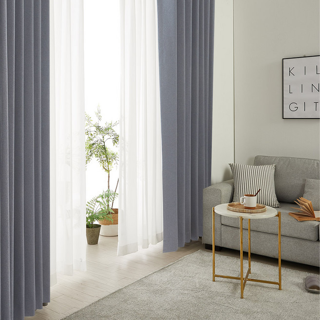 [윈지] 형상기억 99.99% 암막 방온 방풍 단열 사계절 린넨룩 양면 커튼 2장