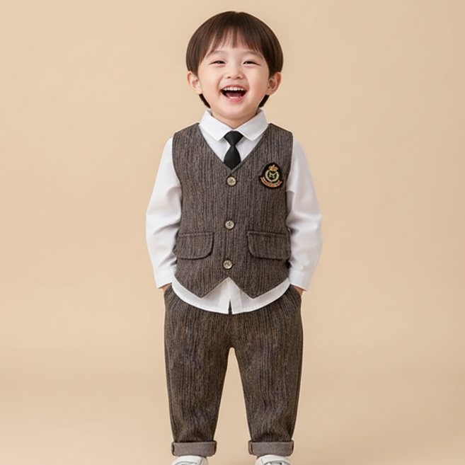 몽실이 와펜 조끼정장 3PCS 유아동 남아 촬영 의상 베스트 세트 봄 가을 슈트