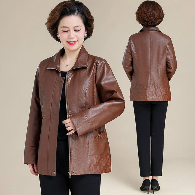 패션 엄마 봄 자켓 빈티지 중년 여성 가죽 재킷 50대 루즈핏 가죽 자켓 빅사이즈 여자 레더 자켓 LCC