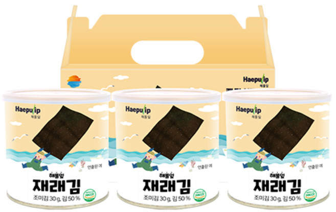 해풀잎 어린이 밥 잘먹는 김 캔 선물세트 술 안주용 김 답례품3호(30gx3캔), 0, 30g, 3개
