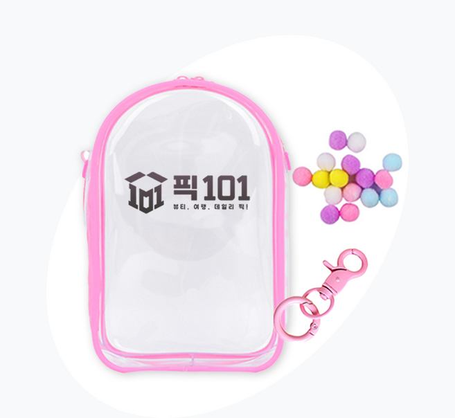 픽101 하치푸푸 호환 PVC 투명 지퍼 케이스 인형 가방, 1개, 고리형(핑크)