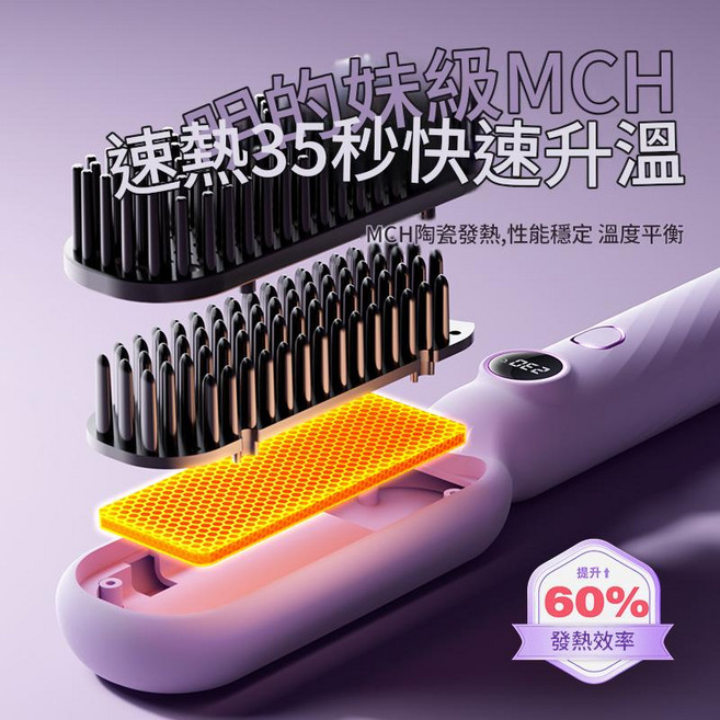 多功能直髮梳 電熱梳 造型梳, 1個, X - 351卡其色歐規